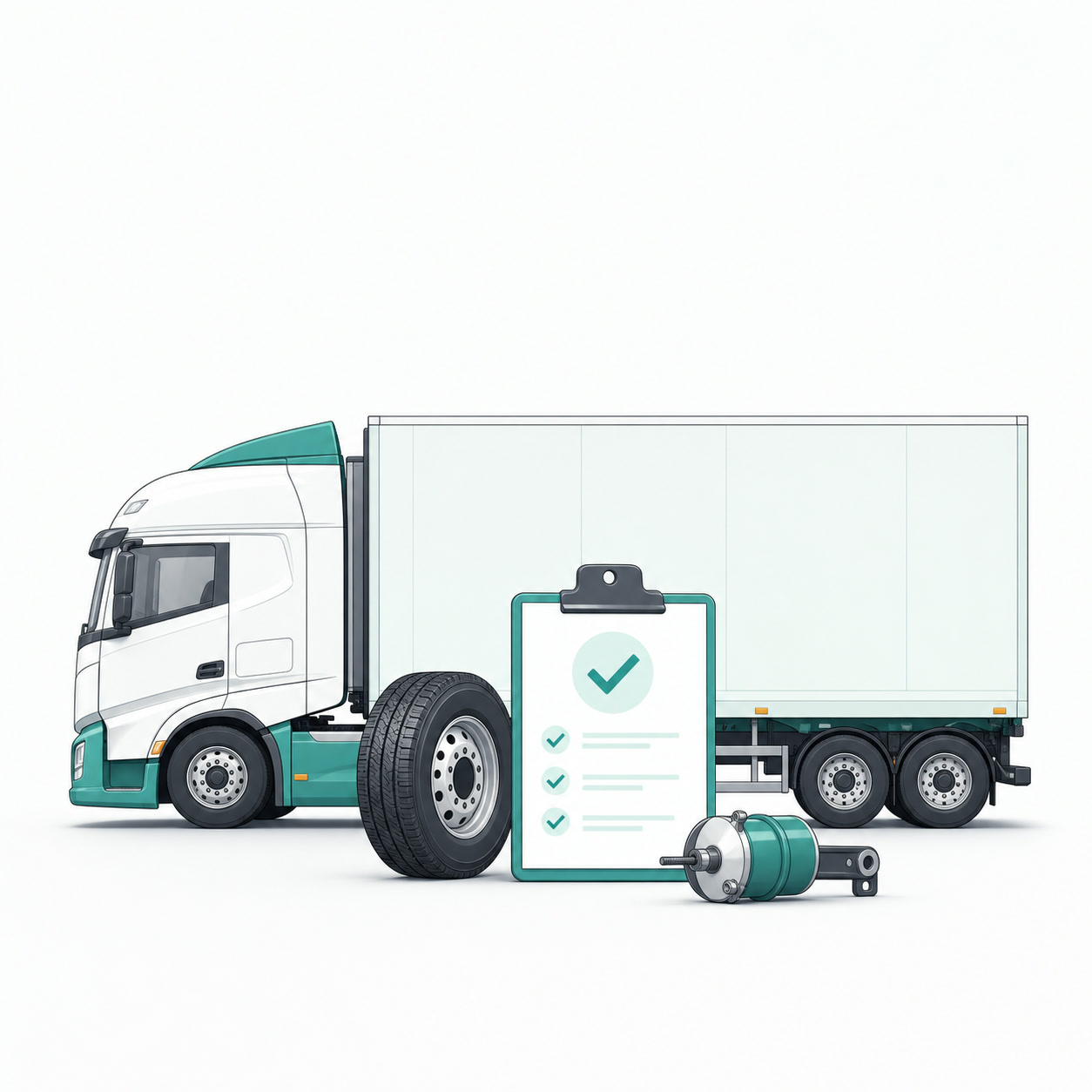 Minh họa xe đầu kéo, rơ-moóc, lốp và bảo dưỡng